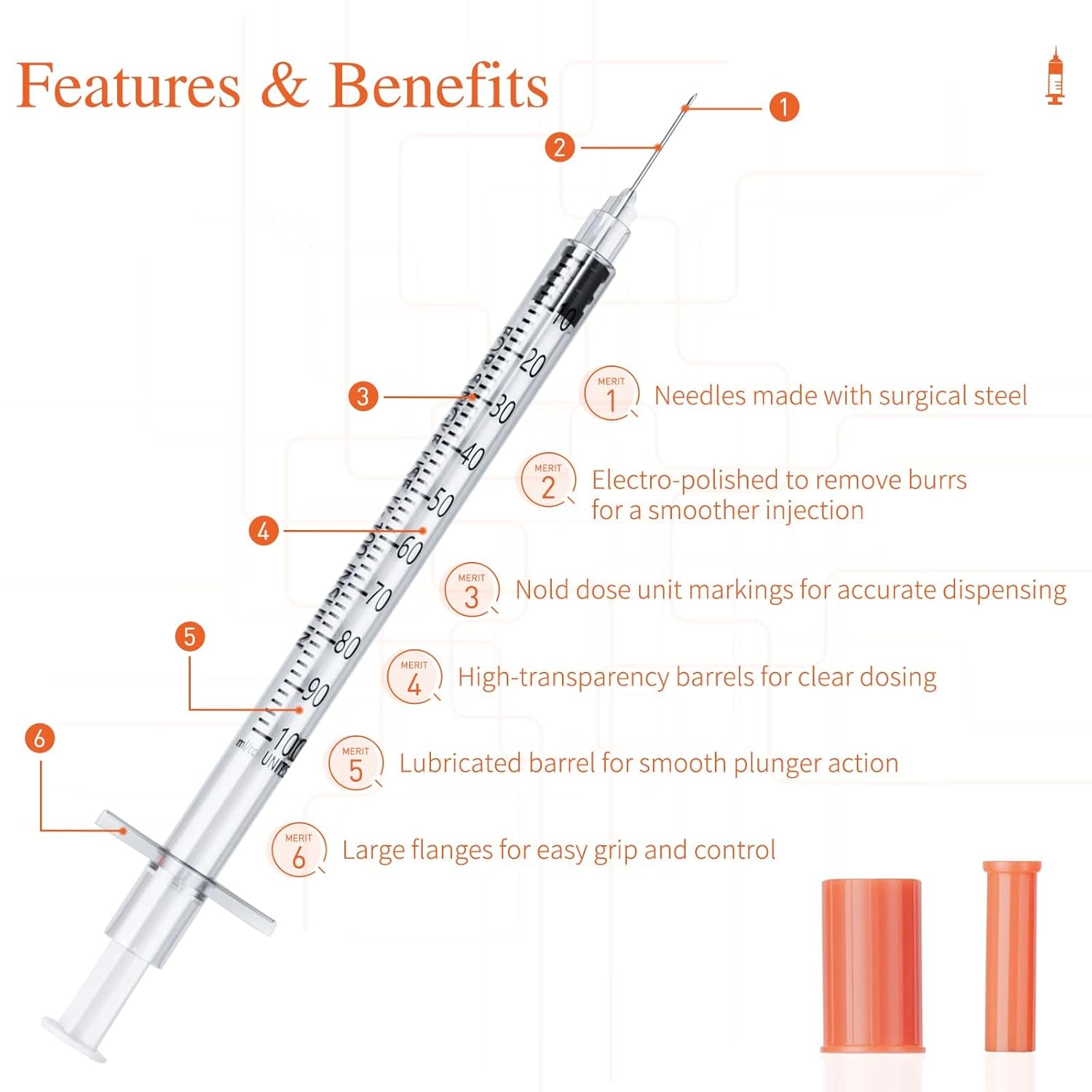 1ml Syringe with Needle, 31G 1cc 5/16-Inch - 100 Pack